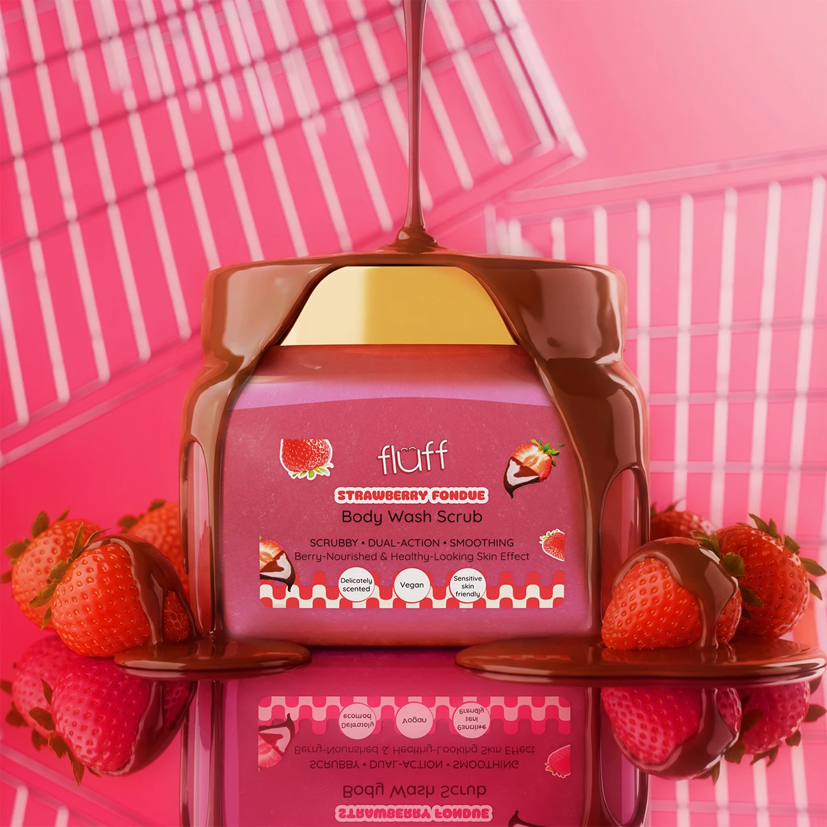 Fluff peeling d/mycia ciała – Strawberry Fondue 350 ml