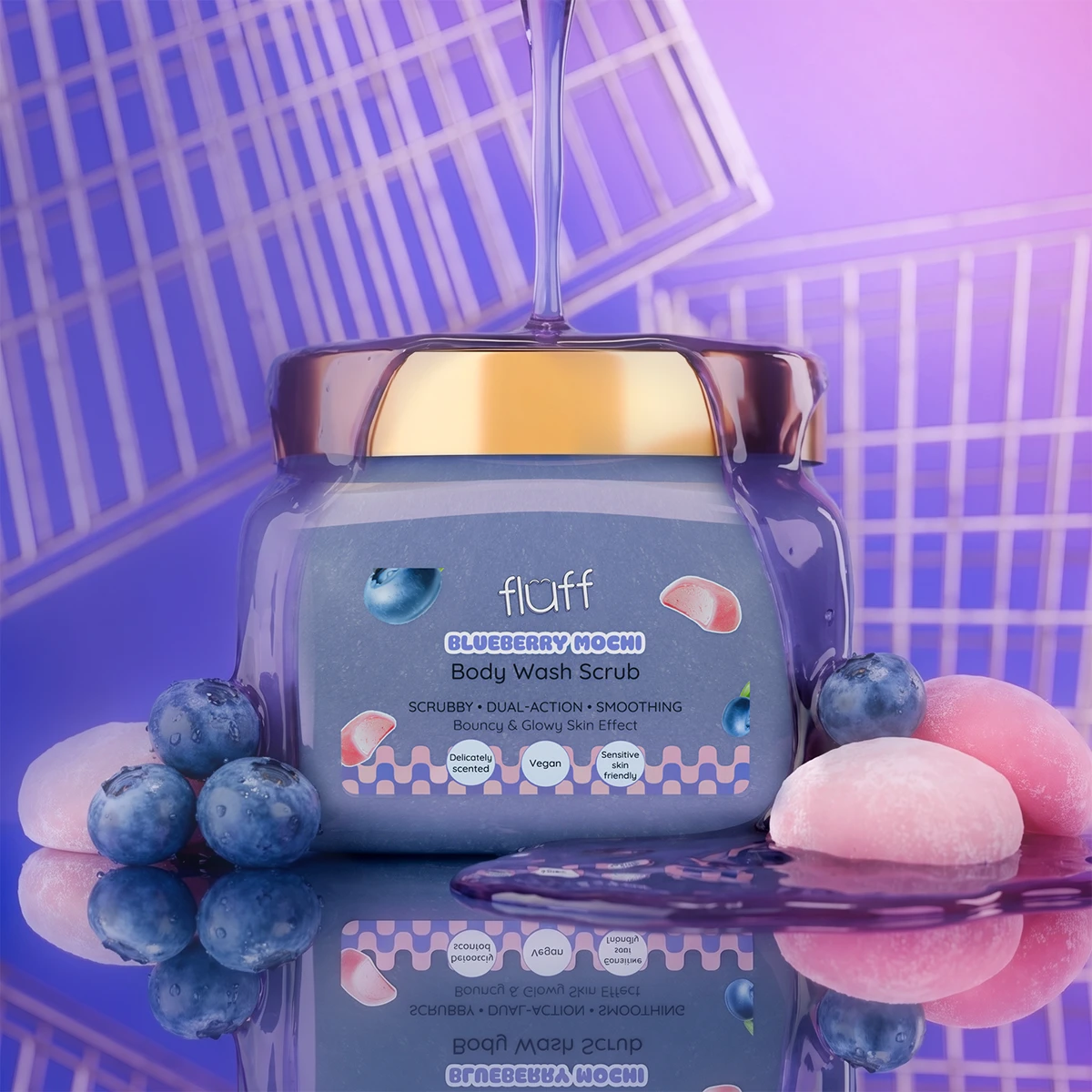 Fluff peeling d/mycia ciała – Blueberry Mochi 350 ml